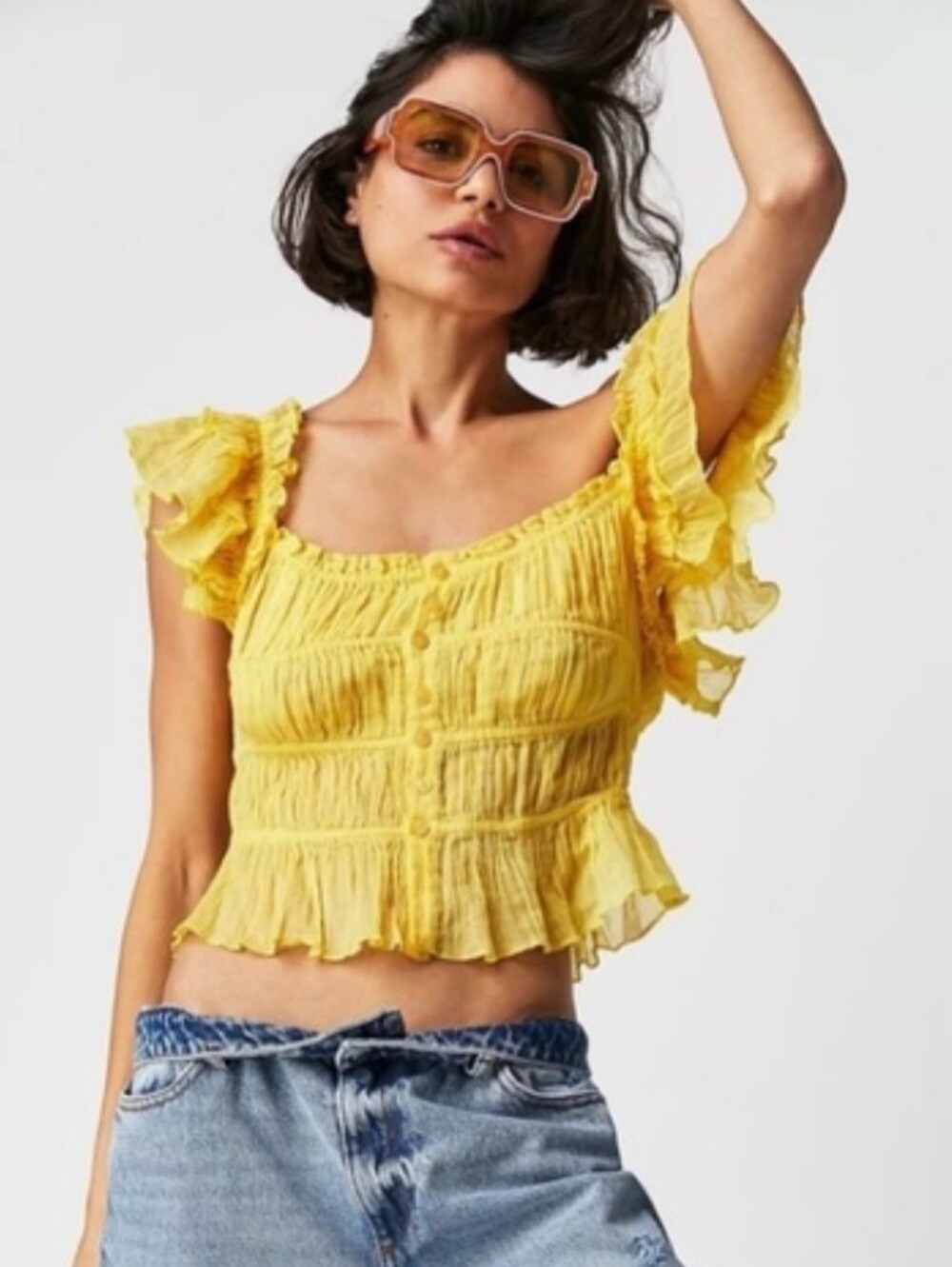 Free People FP One Aletta Top, Lazy Daisy Yellow, Size Small